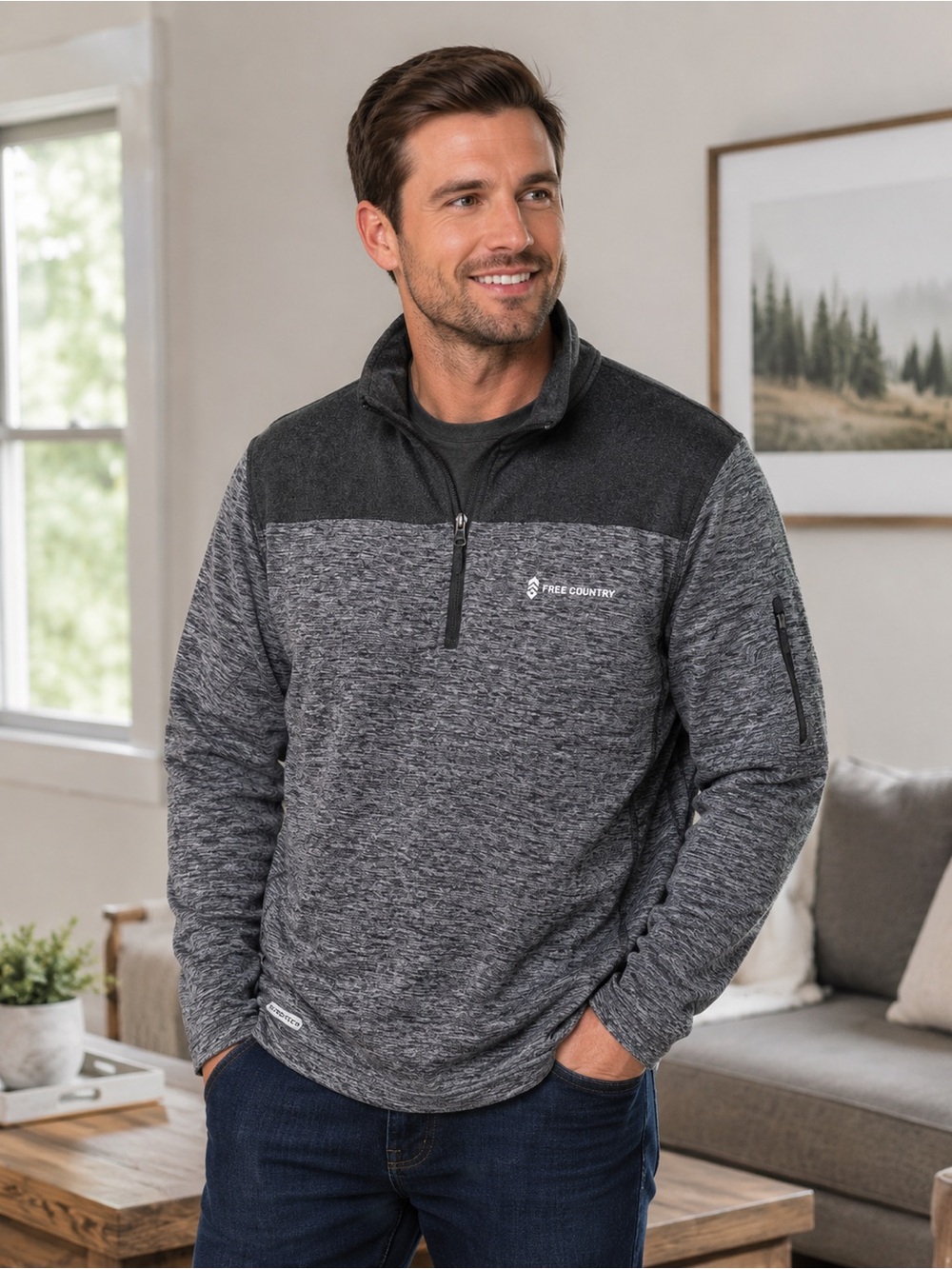 Free Country Men's Charcoal and Heather Gray Quarter-Zip Pullover